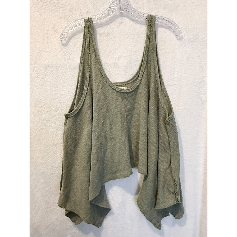 We The Free Green Cropped Tank Top M Raw Hem Boho Cottagecore Lagenlook Layering